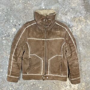 Le Chateau Brown Suede Leather Shearling Aviator Jacket